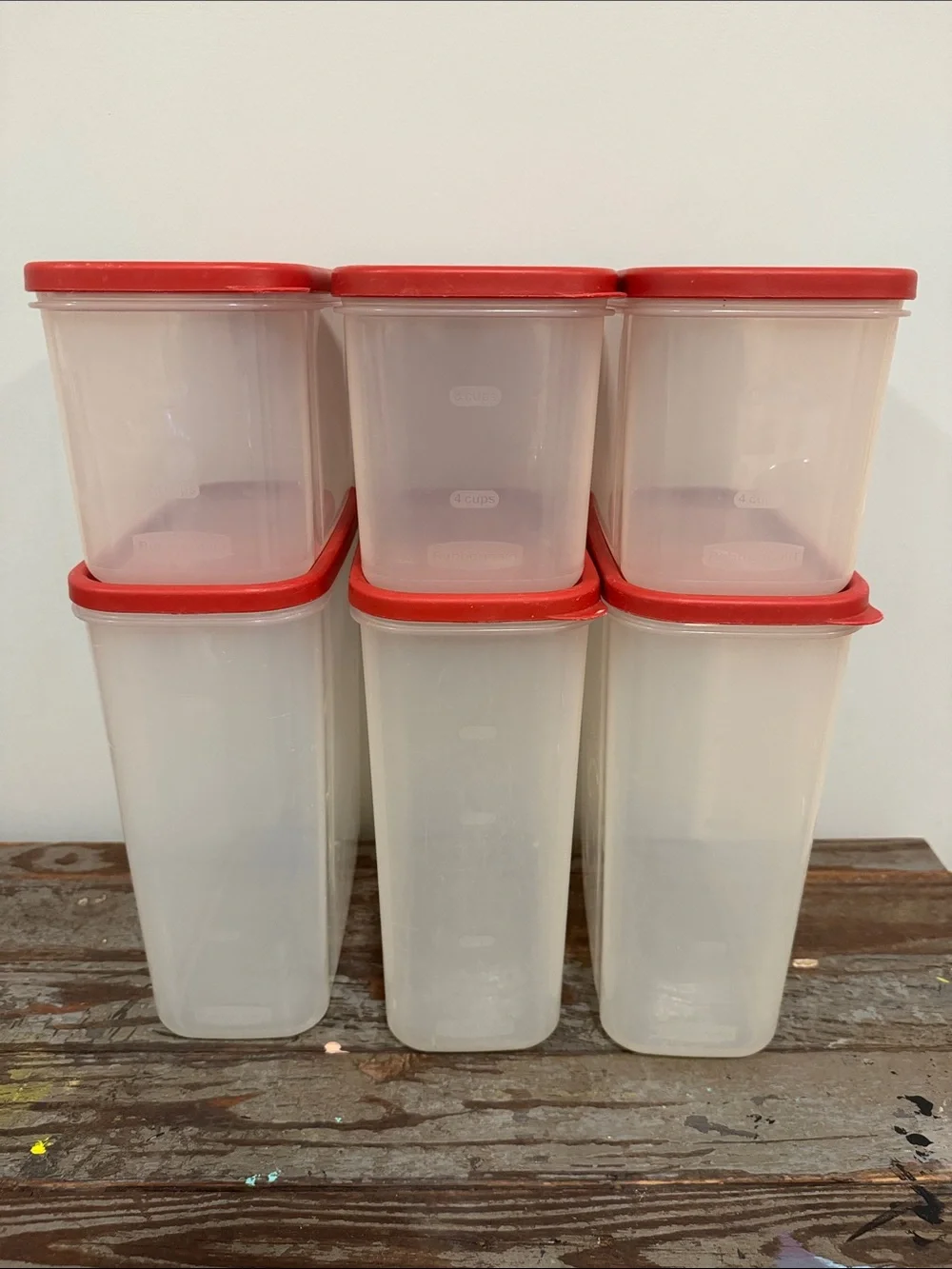 Vintage Rubbermaid Modular Canister Set Red Lids 6 Pc 18 & 8 Cup Pantry Storage